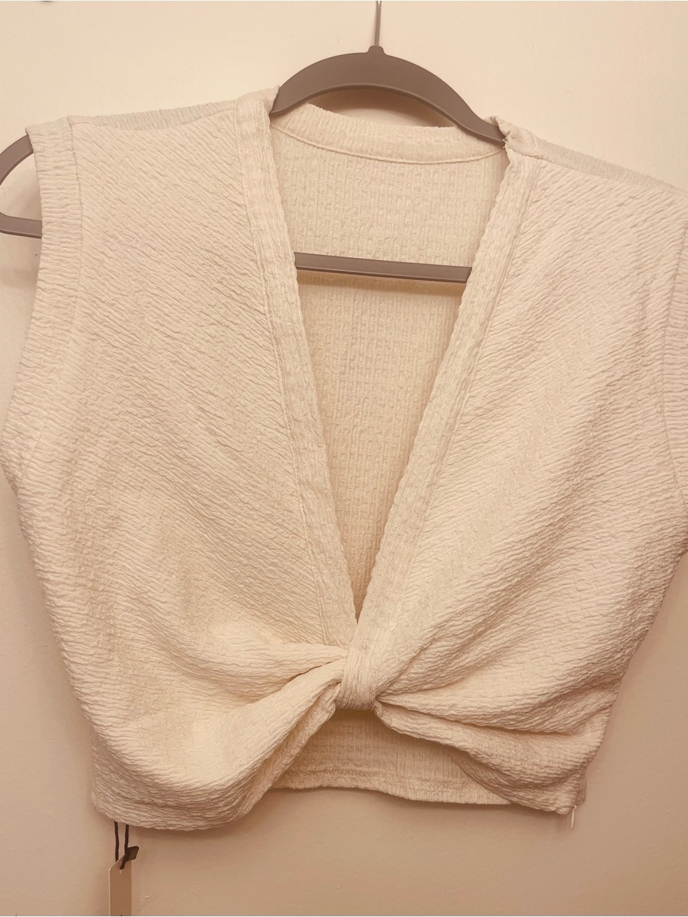 Sleeveless Cream Twist-Front Women's Top